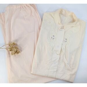 CLASS🌸Shadowline Pale Pink Pajama 1960's VTG Nylon Set Sz 32 Short Sleeve Pants